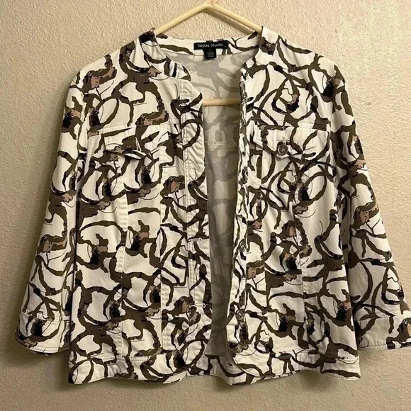 Tribal Studio Women Jacket Blazer Cream Olive Green 3/4  Sleeve Size Large - Picture 1 of 8